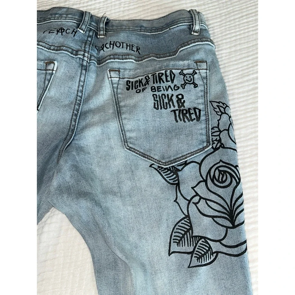 NINTH ROGUE HALL  Slim Distressed Graphic‎ Print Jeans Women's